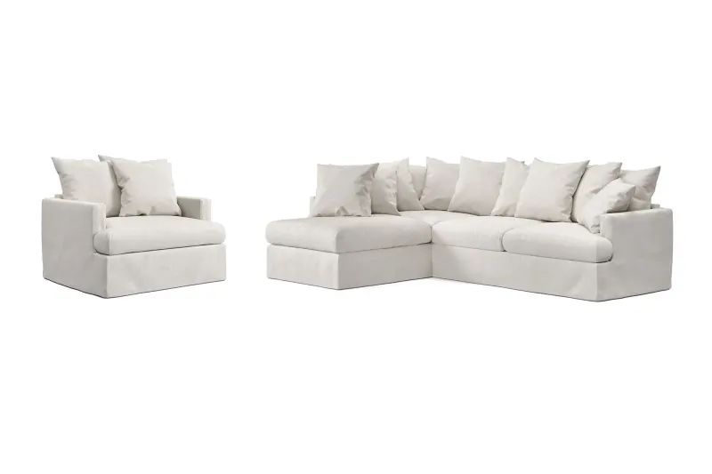 Menard Soffgrupp 4-sits Vänstervänd L-formad Schäslongsoffa + Fåtölj i Tyg - Beige (Art.nr 3073463) — Beige