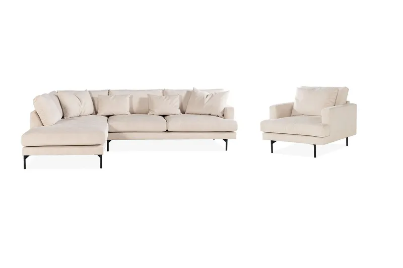 Menard Soffgrupp 4-sits Vänstervänd L-formad Schäslongsoffa + Stor Fåtölj i Manchester - Beige — Scandi Days