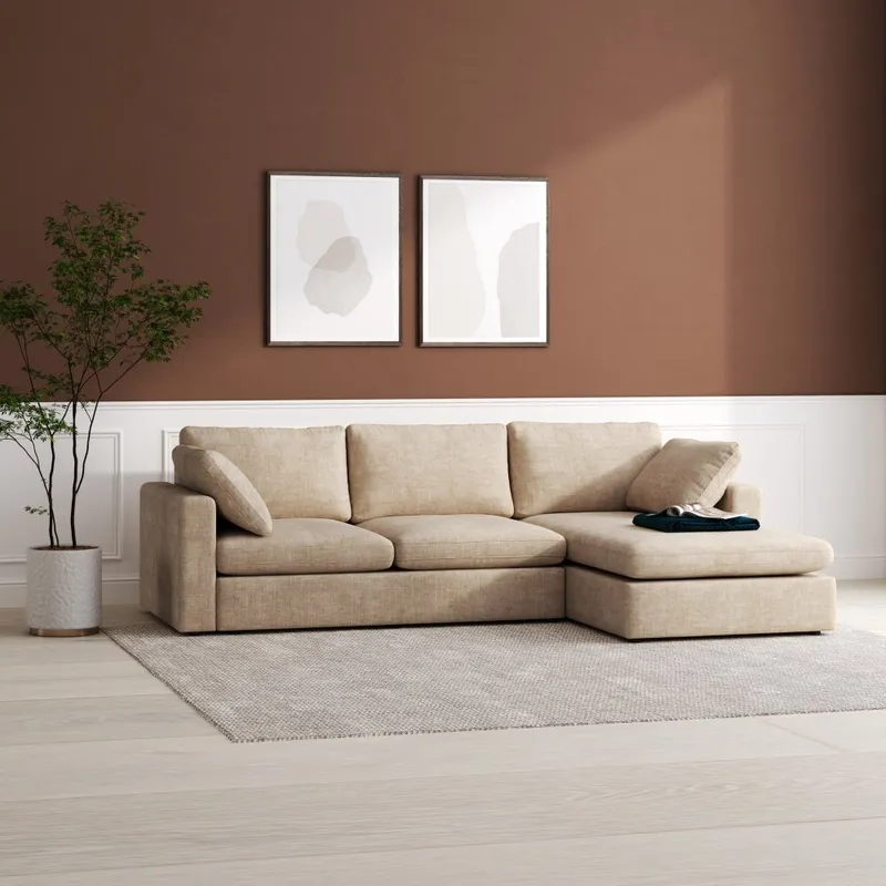 Moby divansoffa mörkbeige | Lyxig soffa med vändbar divan och pocketfjädrar — outl1.se