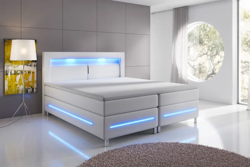 Modena Lyx Komplett Sängpaket LED-belysning 180x200 cm - Vit — Cloud47