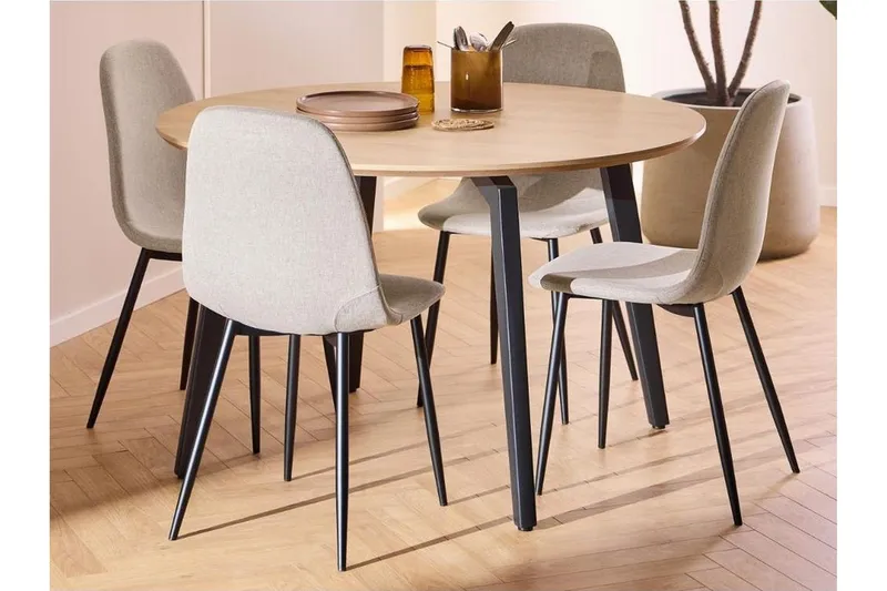 Motona Matgrupp Rund 120 cm + 4 st Salaman Matstolar - Svart/Beige — Svart/Beige
