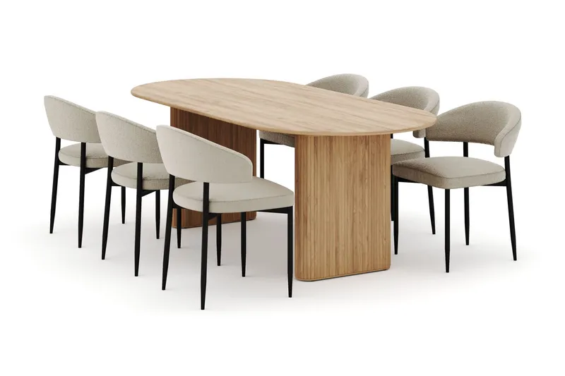 Noira Ovalt Matbord 220 cm med 6 Sawako Stolar - Natur — Bark