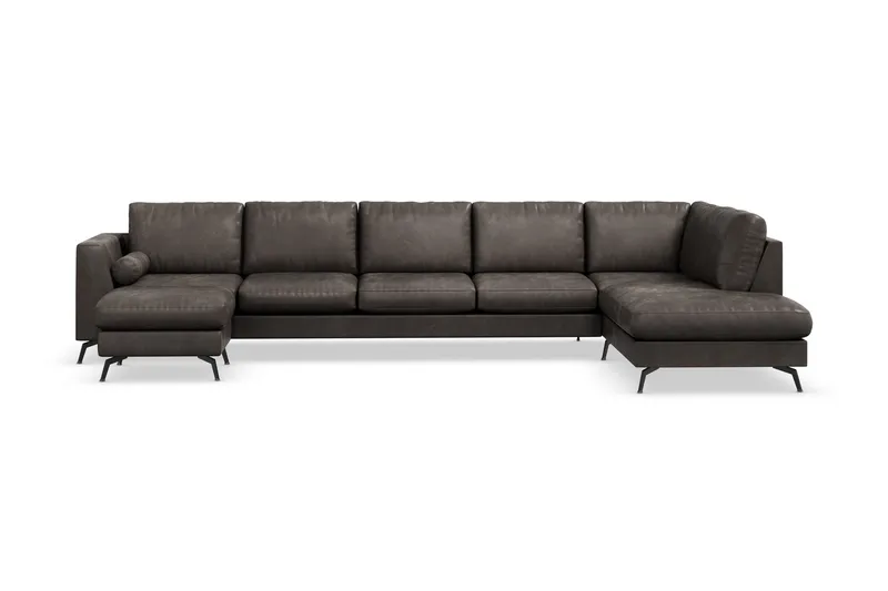 Ocean Lyx 6-sits Högervänd U-formad Soffa med Divan och Schäslong + Fotpall i Konstläder - Mörkgrå (Art.nr 880214) — Scandinavian Choice