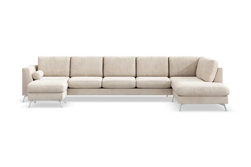 Ocean Lyx 6-sits Högervänd U-formad Soffa med Divan och Schäslong + Fotpall i Manchester - Beige (Art.nr 997099) — Scandinavian Choice