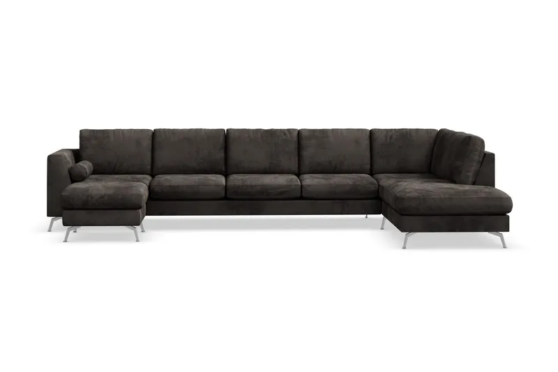 Ocean Lyx 6-sits Högervänd U-formad Soffa med Divan och Schäslong + Fotpall i Sammet - Mörkgrå (Art.nr 880283) — Scandinavian Choice
