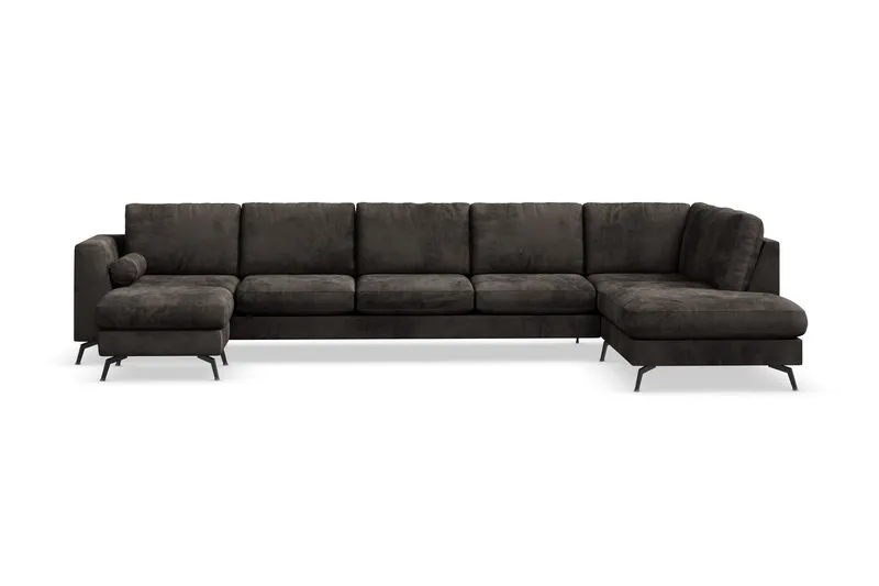 Ocean Lyx 6-sits Högervänd U-formad Soffa med Divan och Schäslong + Fotpall i Sammet - Mörkgrå (Art.nr 880274) — Scandinavian Choice