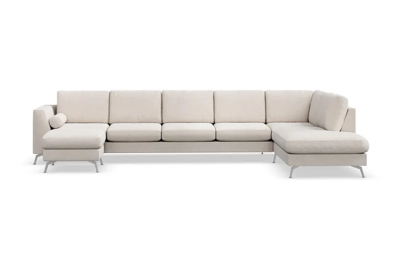 Ocean Lyx 6-sits Högervänd U-formad Soffa med Divan och Schäslong + Fotpall i Tyg - Beige (Art.nr 880291) — Scandinavian Choice