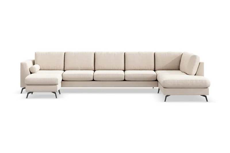 Ocean Lyx 6-sits Högervänd U-formad Soffa med Divan och Schäslong + Fotpall i Tyg - Beige (Art.nr 997085) — Scandinavian Choice