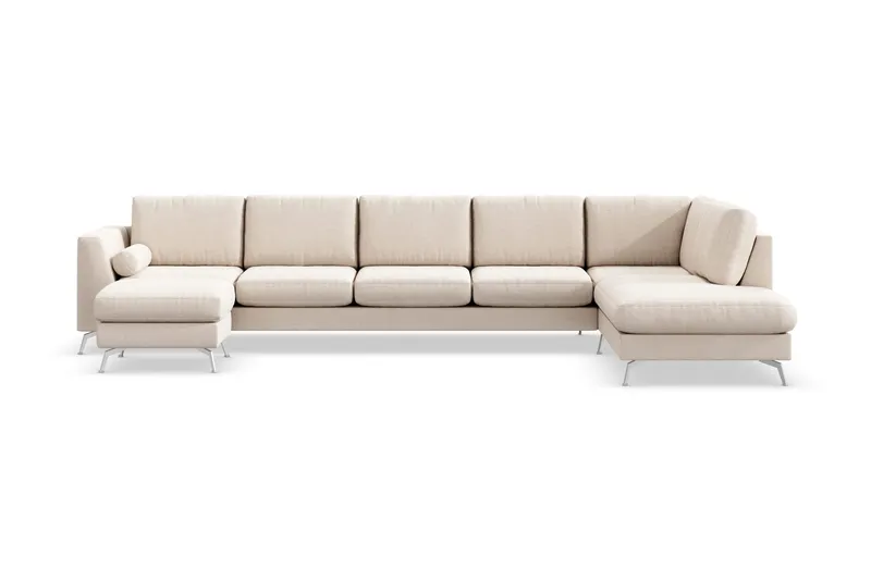 Ocean Lyx 6-sits Högervänd U-formad Soffa med Divan och Schäslong + Fotpall i Tyg - Beige (Art.nr 997133) — Scandinavian Choice