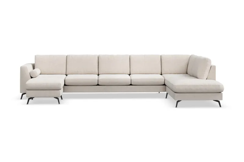 Ocean Lyx 6-sits Högervänd U-formad Soffa med Divan och Schäslong + Fotpall i Tyg - Beige (Art.nr 880192) — Scandinavian Choice