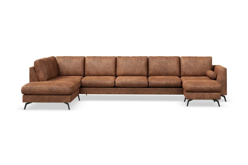 Ocean Lyx 6-sits Vänstervänd U-formad Soffa med Divan och Schäslong + Fotpall i Konstläder - Brun (Art.nr 880229) — Scandinavian Choice