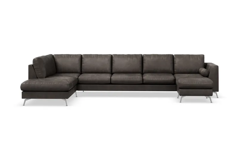 Ocean Lyx 6-sits Vänstervänd U-formad Soffa med Divan och Schäslong + Fotpall i Konstläder - Mörkgrå (Art.nr 880183) — Scandinavian Choice