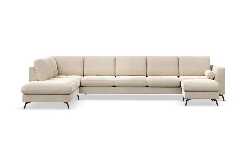 Ocean Lyx 6-sits Vänstervänd U-formad Soffa med Divan och Schäslong + Fotpall i Sammet - Beige (Art.nr 880267) — Scandinavian Choice