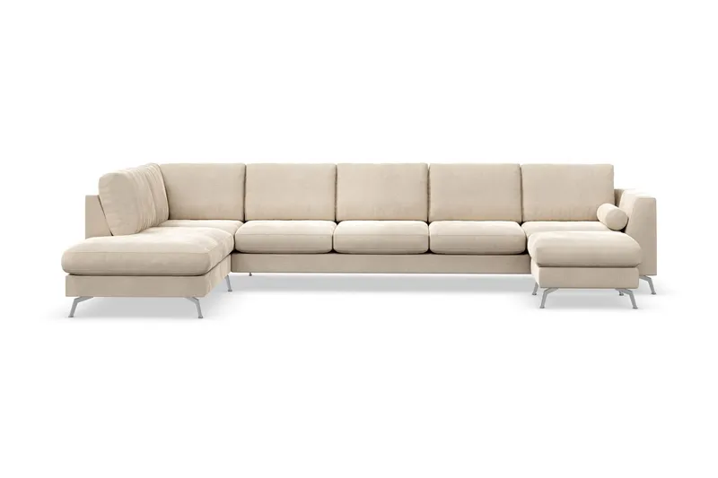 Ocean Lyx 6-sits Vänstervänd U-formad Soffa med Divan och Schäslong + Fotpall i Sammet - Beige (Art.nr 880260) — Scandinavian Choice