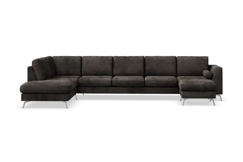 Ocean Lyx 6-sits Vänstervänd U-formad Soffa med Divan och Schäslong + Fotpall i Sammet - Mörkgrå (Art.nr 880276) — Scandinavian Choice