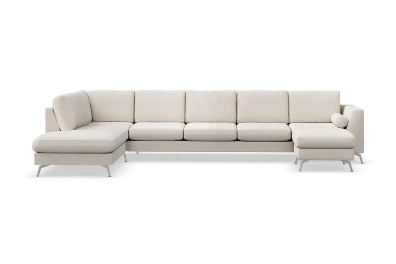 Ocean Lyx 6-sits Vänstervänd U-formad Soffa med Divan och Schäslong + Fotpall i Tyg - Beige (Art.nr 880292) — Scandinavian Choice