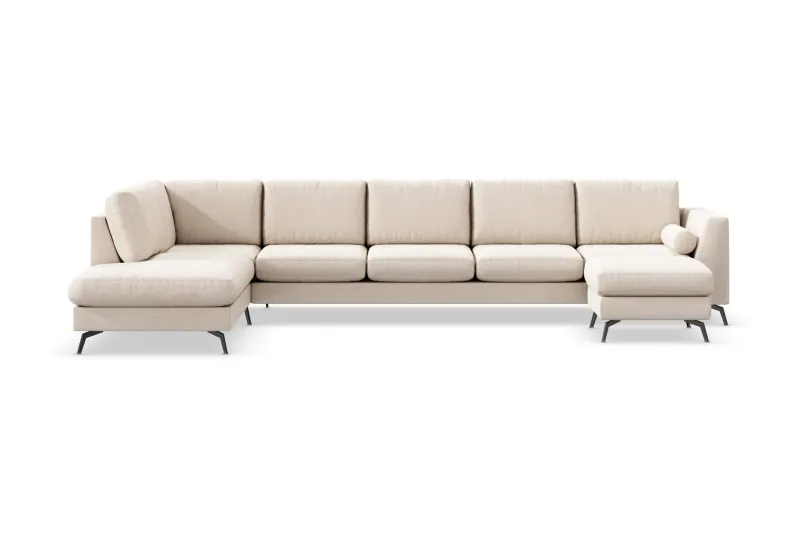 Ocean Lyx 6-sits Vänstervänd U-formad Soffa med Divan och Schäslong + Fotpall i Tyg - Beige (Art.nr 997139) — Scandinavian Choice