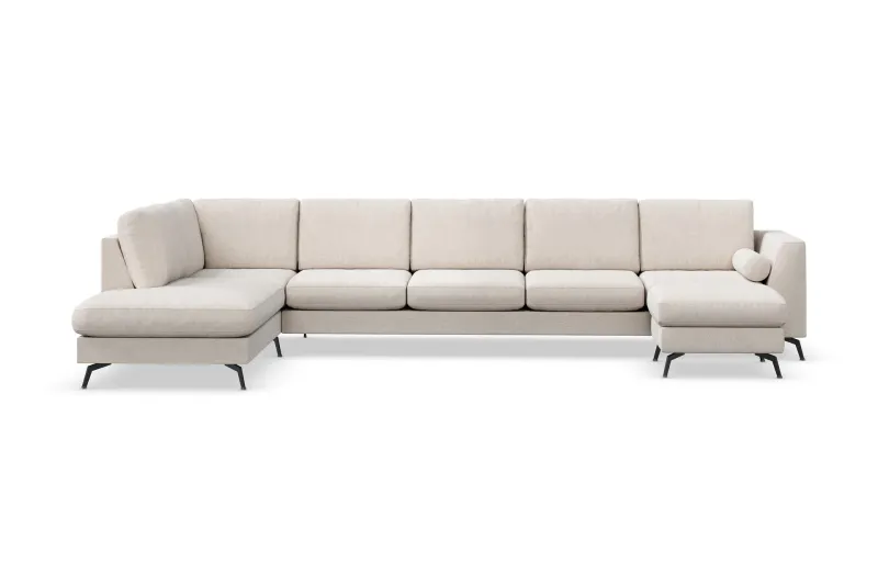 Ocean Lyx 6-sits Vänstervänd U-formad Soffa med Divan och Schäslong + Fotpall i Tyg - Beige (Art.nr 880195) — Scandinavian Choice