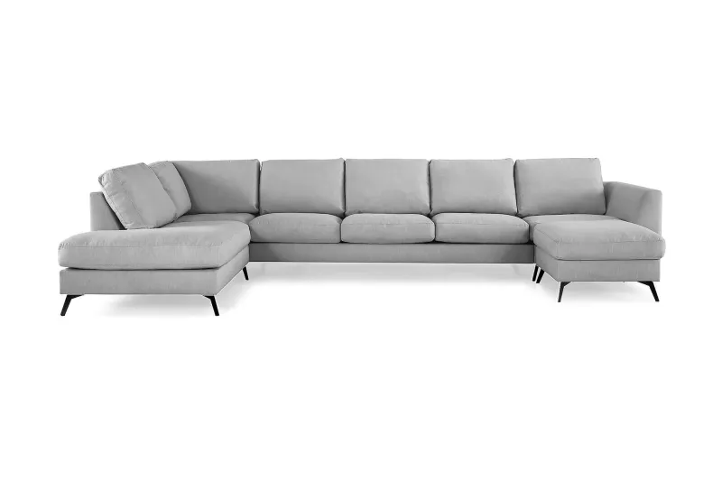 Ocean Lyx 6-sits Vänstervänd U-formad Soffa med Divan och Schäslong + Fotpall i Tyg - Grå (Art.nr 245214) — Scandinavian Choice
