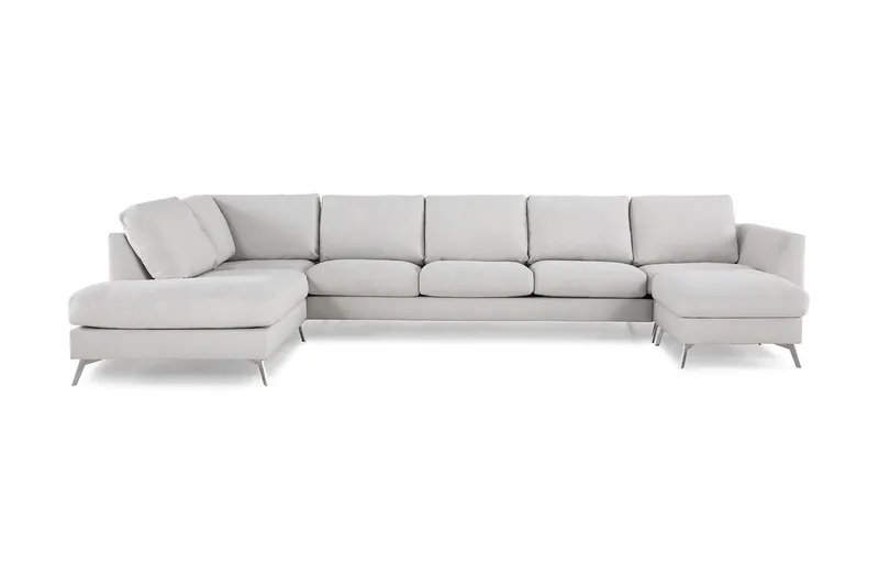 Ocean Lyx 6-sits Vänstervänd U-formad Soffa med Divan och Schäslong + Fotpall i Tyg - Ljusgrå (Art.nr 245233) — Scandinavian Choice