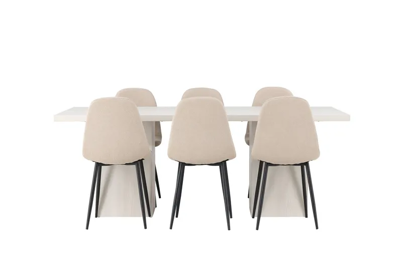 Olga Matgrupp 200 cm Rektangulär med 6 Polar Stolar - Beige — Venture Home