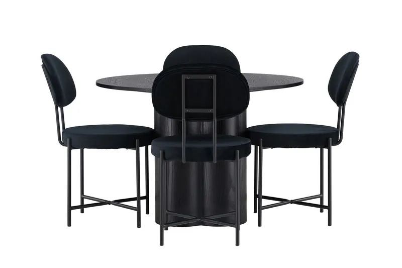 Olivia Matgrupp 110 cm Rund med 4 Stella Stolar - Svart — Venture Home
