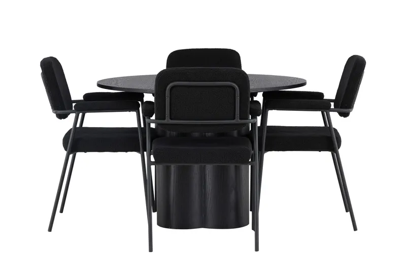 Olivia Matgrupp 110 cm Rund med 4 Yesterday Stolar - Svart — Venture Home