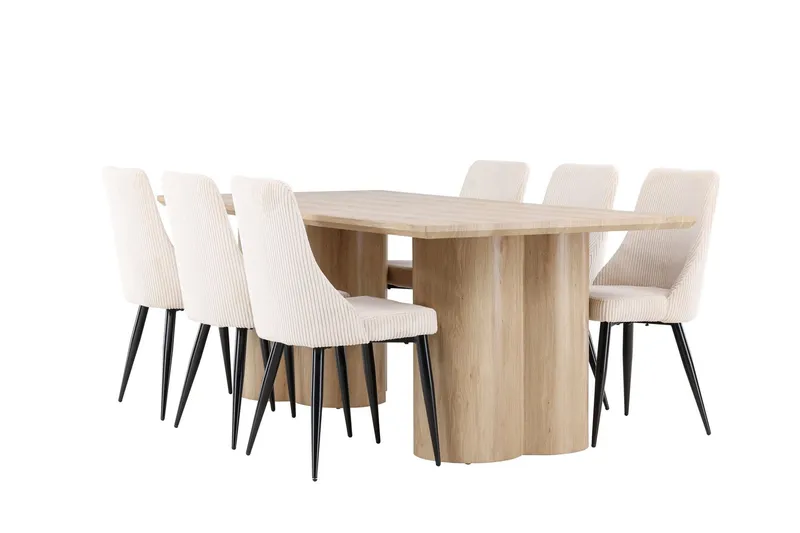 Olivia Matgrupp 210 cm Rektangulär med 6 Leone stolar - Whitewash/Beige — Venture Home