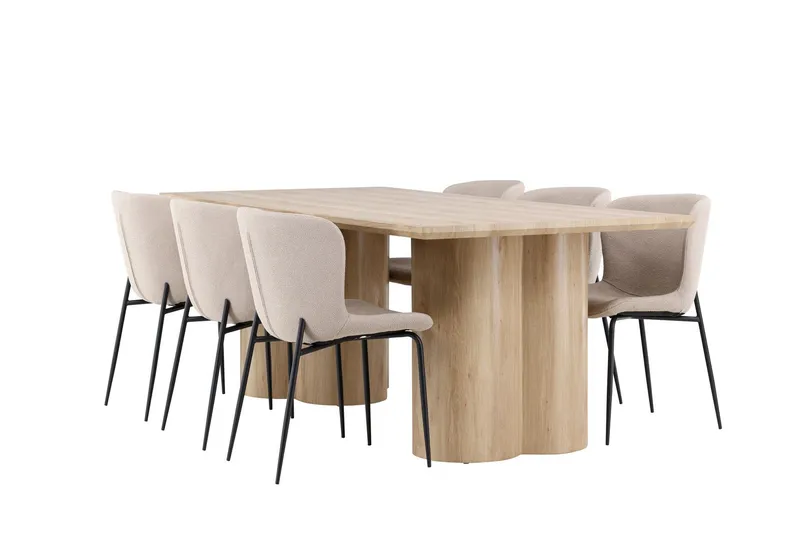 Olivia Matgrupp 210 cm Rektangulär med 6 Modesto stolar - Whitewash/Beige — Venture Home