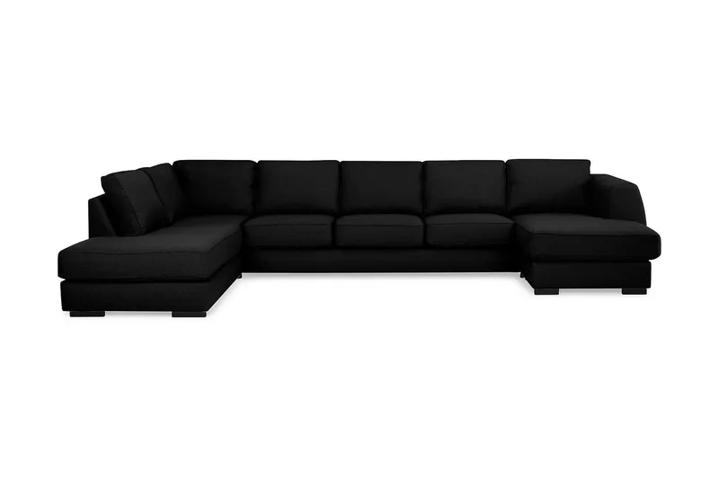 Optus 6-sits Vänstervänd U-formad Large Soffa med Divan och Schäslong i Tyg - Svart — Scandinavian Choice