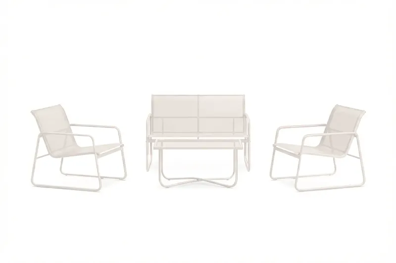 Pelanda Loungegrupp - Soffa och 2 fåtöljer i stål soffbord med frostad glasskiva - Ljusbeige — Comfort Garden