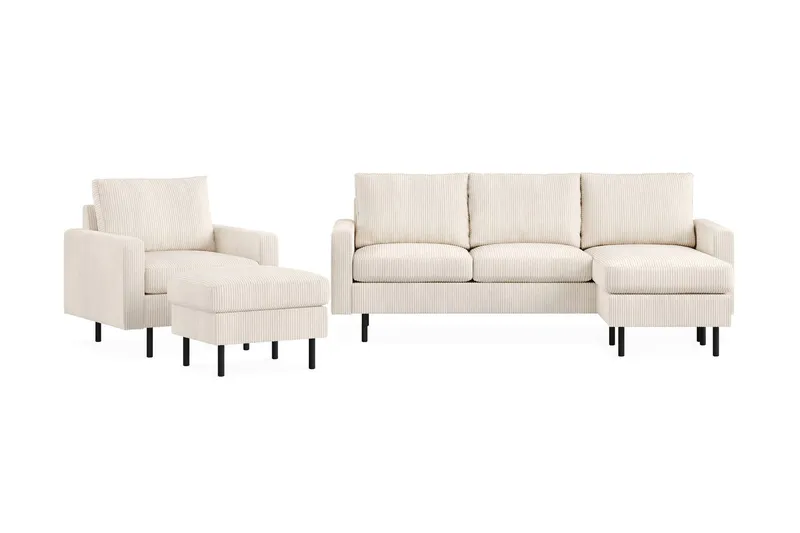 Peppe Soffgrupp 3-sits Vändbar L-formad Divansoffa + Fåtölj + Fotpall i Manchester - Beige — Scandinavian Choice