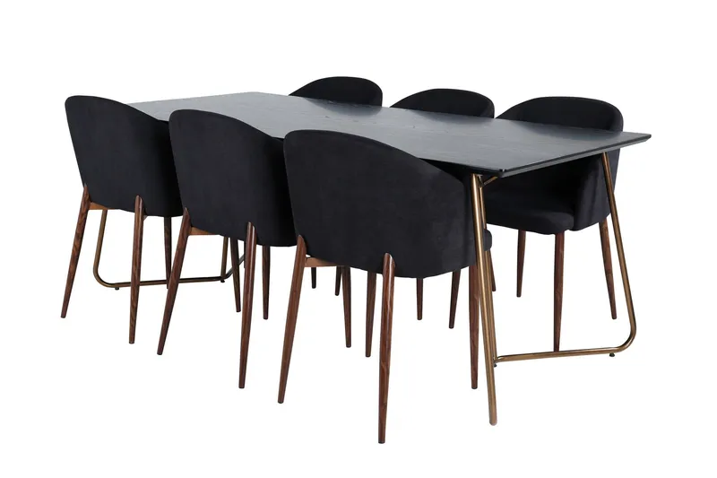 Petra Matgrupp 190 cm Rektangulär med 6 Arch stolar - Svart — Venture Home