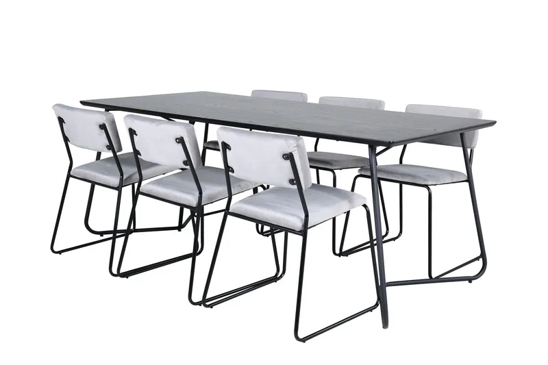 Petra Matgrupp 190 cm Rektangulär med 6 Kenth stolar - Svart — Venture Home