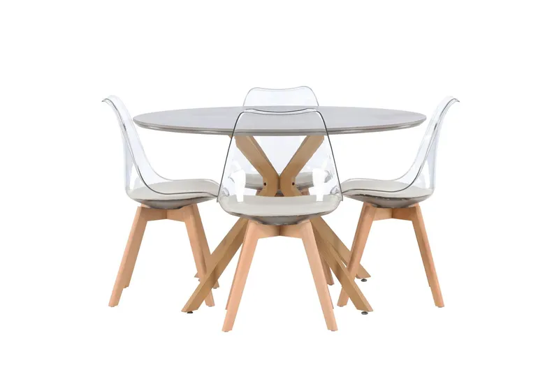 Piazza Matgrupp 120 cm Rund med 4 Edvin stolar - Grå — Venture Home