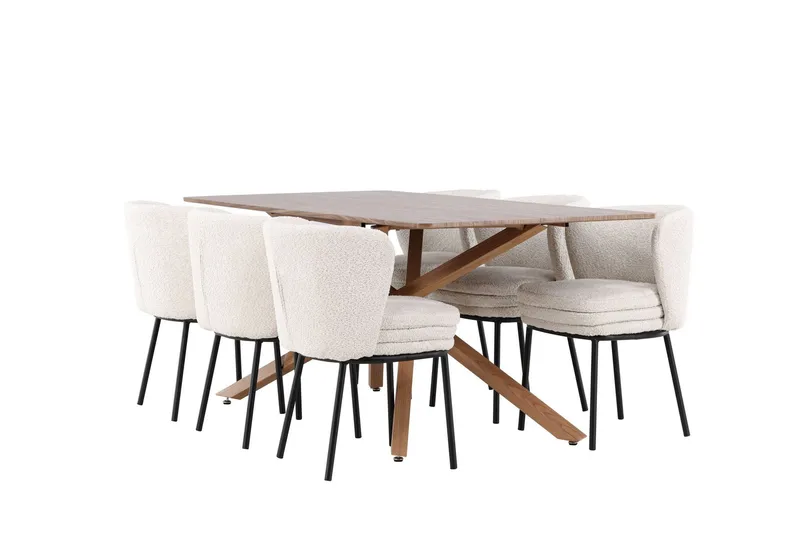 Piazza Matgrupp 180 cm Rektangulär med 6 Agnes stolar - Mocca/Vit — Venture Home