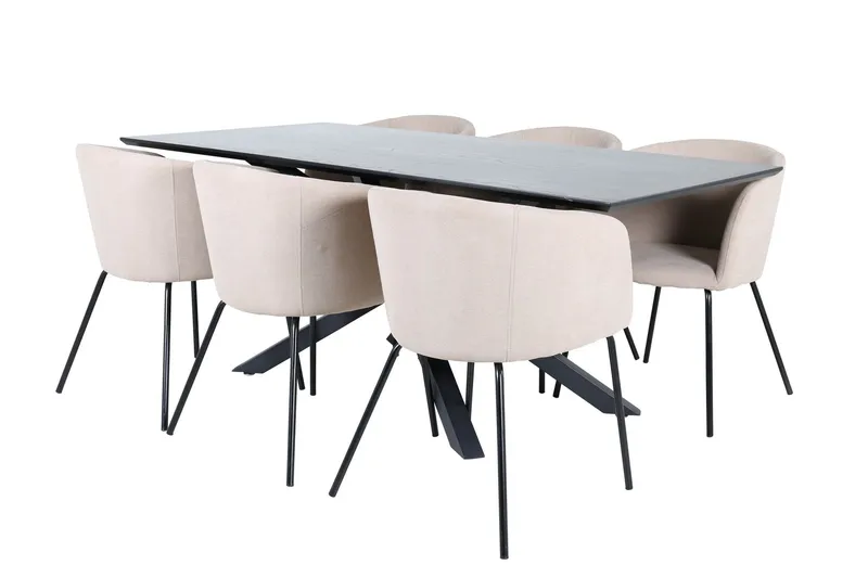 Piazza Matgrupp 180 cm Rektangulär med 6 Berit stolar - Beige (Art.nr 3059916) — Venture Home