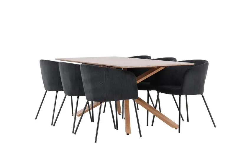 Piazza Matgrupp 180 cm Rektangulär med 6 Berit stolar - Mocca/Svart — Venture Home
