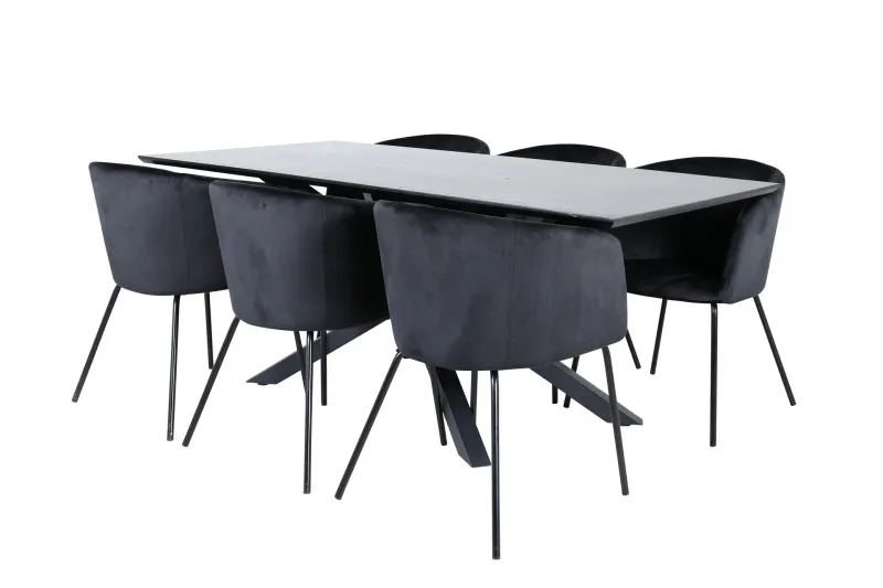 Piazza Matgrupp 180 cm Rektangulär med 6 Berit stolar - Svart (Art.nr 3059900) — Venture Home