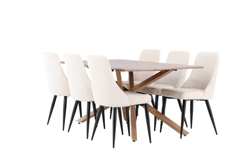 Piazza Matgrupp 180 cm Rektangulär med 6 Leone stolar - Mocca/Beige — Venture Home