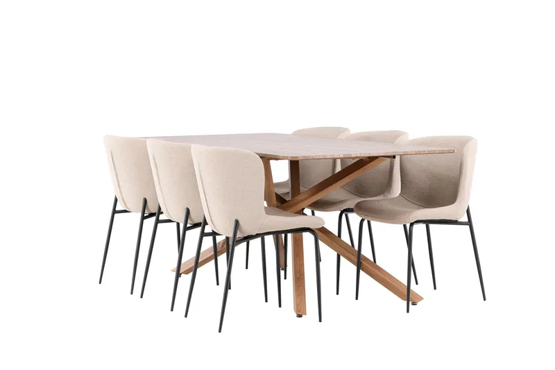 Piazza Matgrupp 180 cm Rektangulär med 6 Modesto stolar - Mocca/Beige — Venture Home
