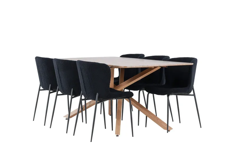 Piazza Matgrupp 180 cm Rektangulär med 6 Modesto stolar - Mocca/Svart — Venture Home