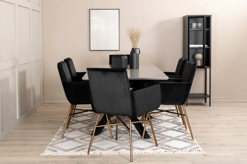 Piazza Matgrupp 180 cm Rektangulär med 6 Petra stolar - Svart (Art.nr 3059822) — Venture Home