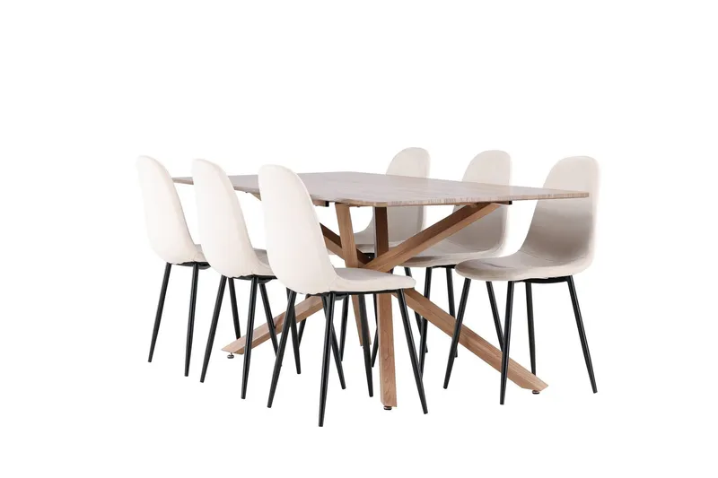 Piazza Matgrupp 180 cm Rektangulär med 6 Polar stolar - Mocca/Beige — Venture Home