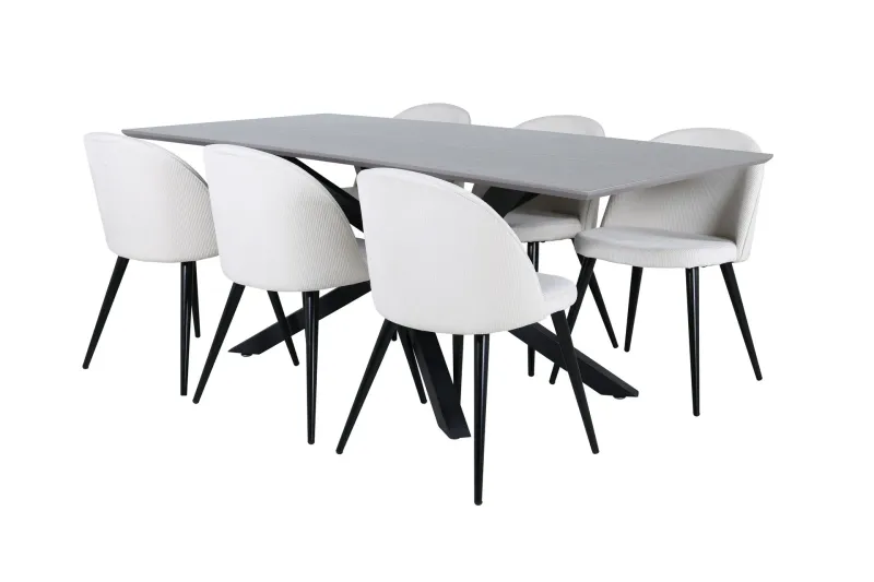 Piazza Matgrupp 180 cm Rektangulär med 6 Velvet stolar - Beige (Art.nr 3058792) — Venture Home