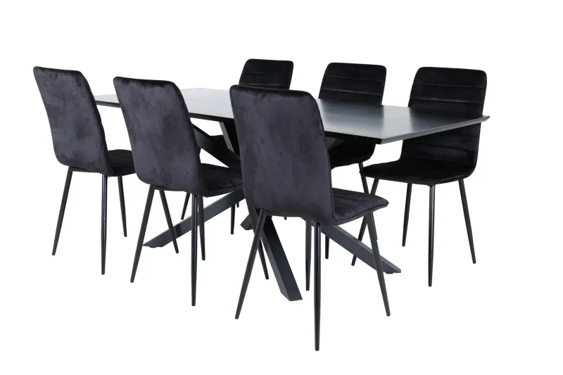 Piazza Matgrupp 180 cm Rektangulär med 6 Windu stolar - Svart (Art.nr 3058791) — Venture Home
