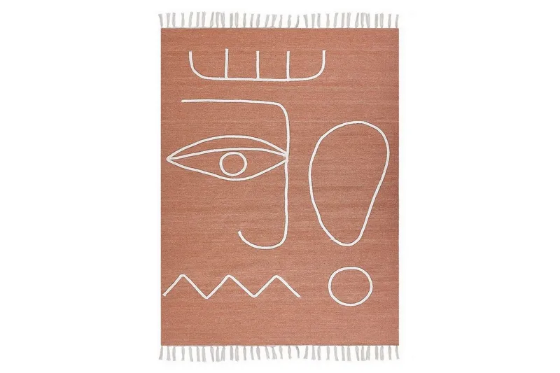 Plattvävd Yavu - Röd, Vit, 140x200 cm — Röd, Vit, 140x200 cm