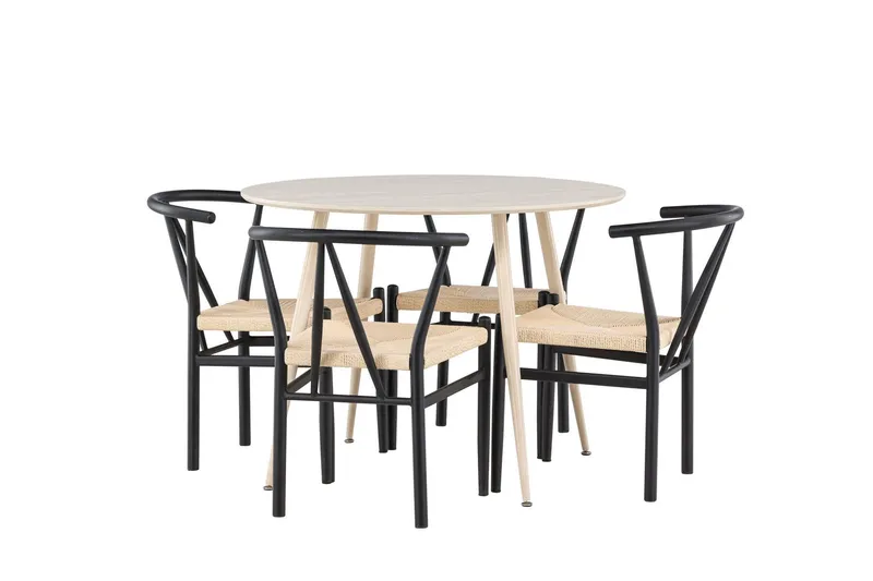 Plaza Matgrupp 100 cm Rund med 4 Alfons stolar - Whitewash/Svart — Venture Home