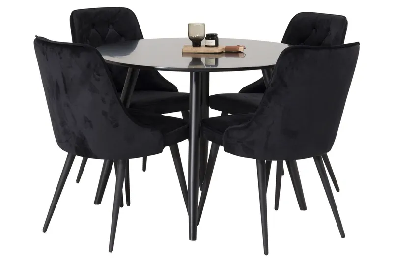 Plaza Matgrupp 100 cm Rund med 4 Velvet Deluxe stolar - Svart (Art.nr 3059745) — Venture Home