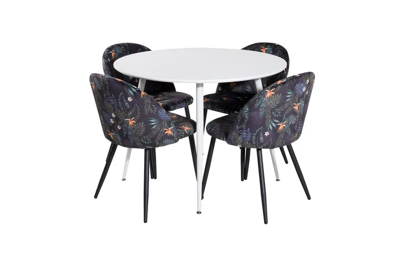 Plaza Matgrupp 100 cm Rund med 4 Velvet stolar - Svart (Art.nr 3058817) — Venture Home